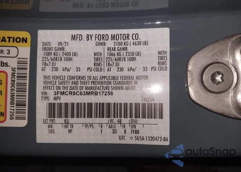 2021 Ford Bronco Sport Outer Banks from USA, damaged, VIN 3FMCR9C63MRB17256